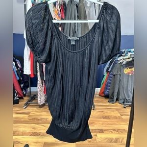 White House Black Market Shirt‎ Womens M Black Ribbed Knit Sheer Bell Sleeve